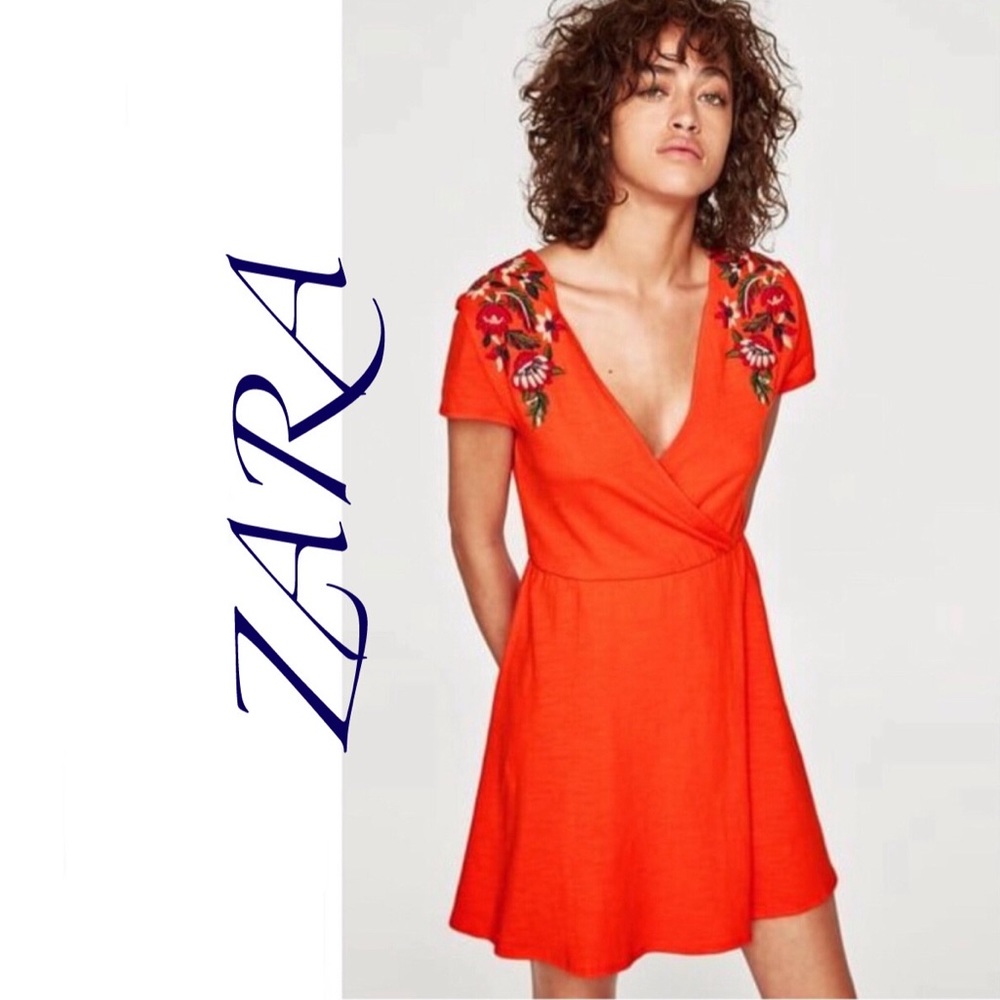 NWT Zara 🧡 Orange Embroidered Floral Dress